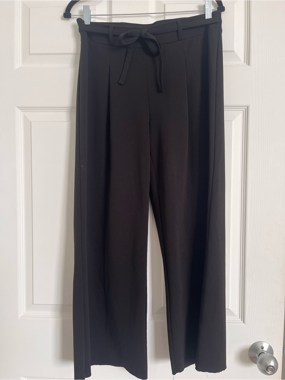 Wide-Leg Black Tie-Waist Women's Pants